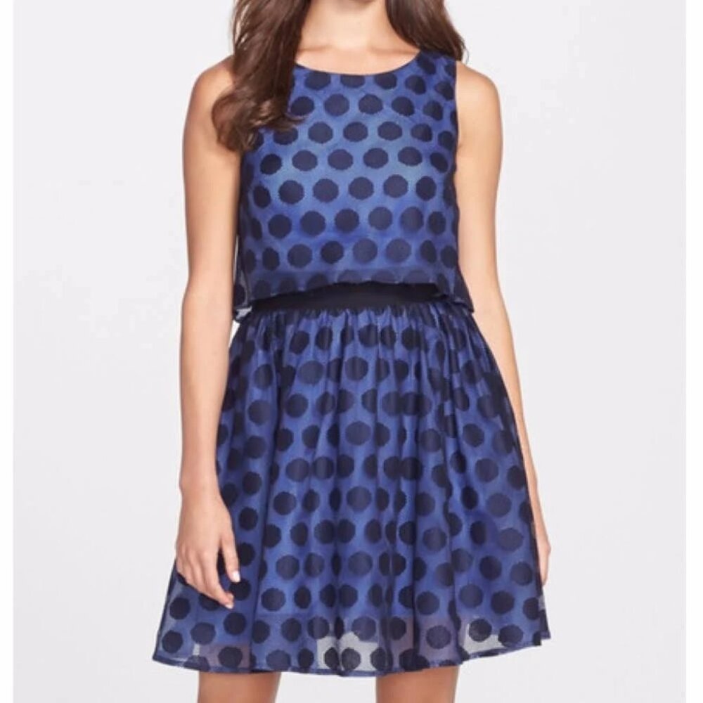Betsey Johnson Women's 10 Polka Dot Lace PopOver Dress Blue